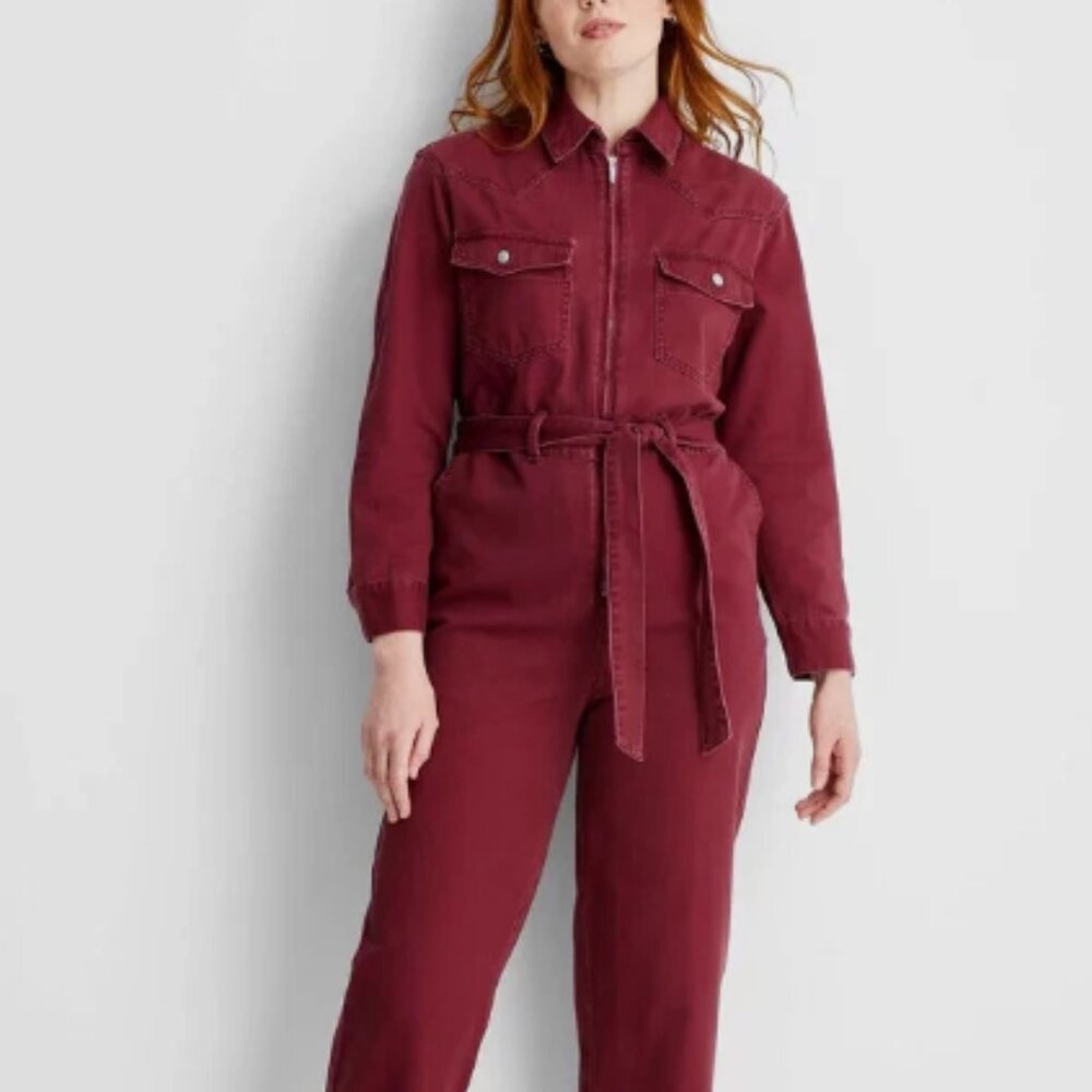 Women's Long Sleeve Zipper Jumpsuit - Future Collective Burgundy L